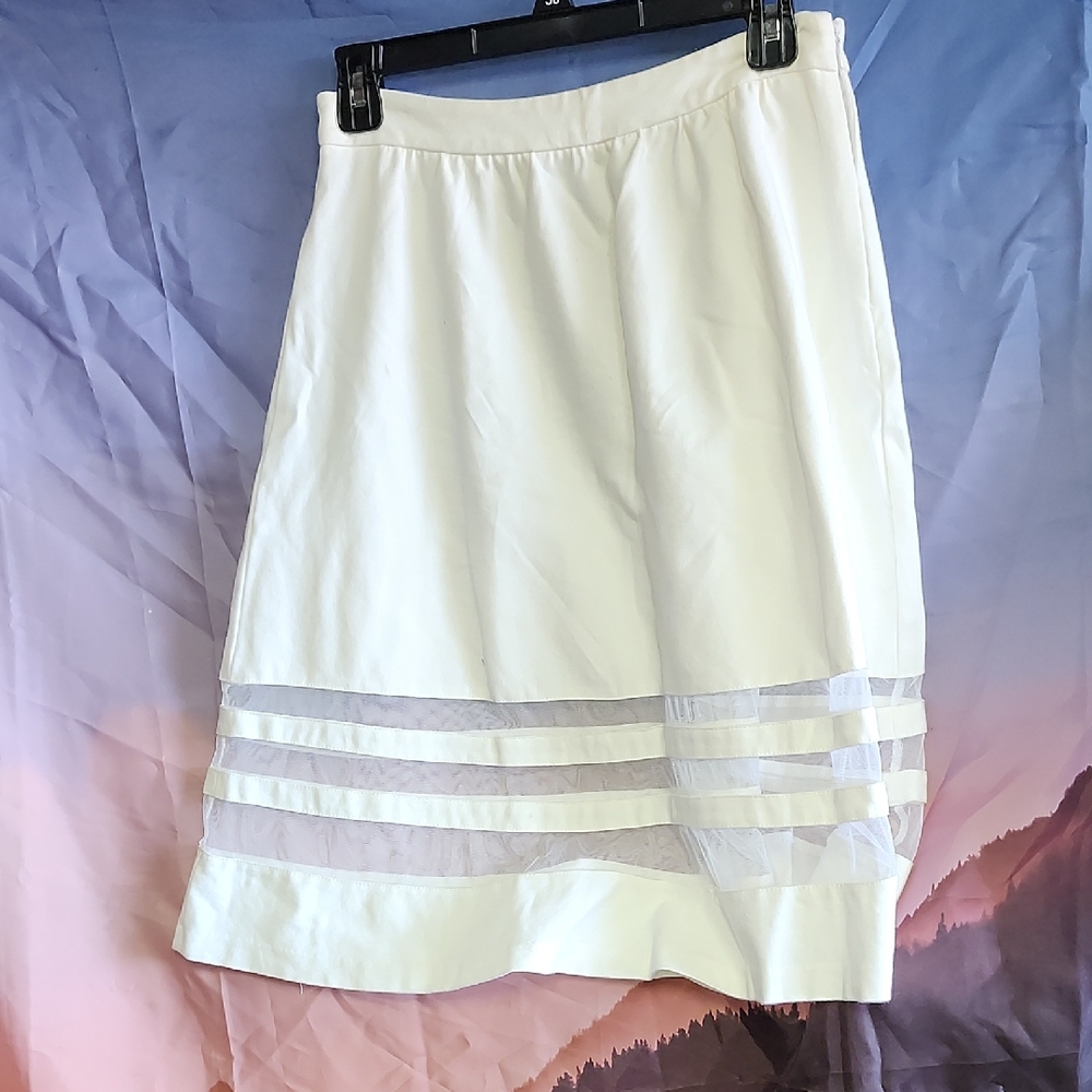 *Carmen Marc Valvo White A-Line Skirt with Sheer Accents